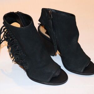 Dolce Vita Black Fringe Open-Toe Heeled Boots